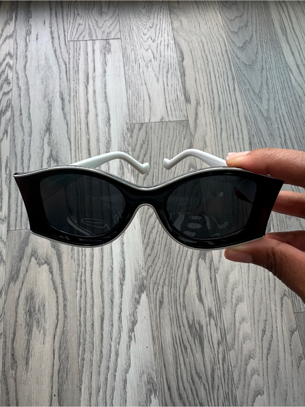 Black Cat-Eye Sunglasses with White Arms